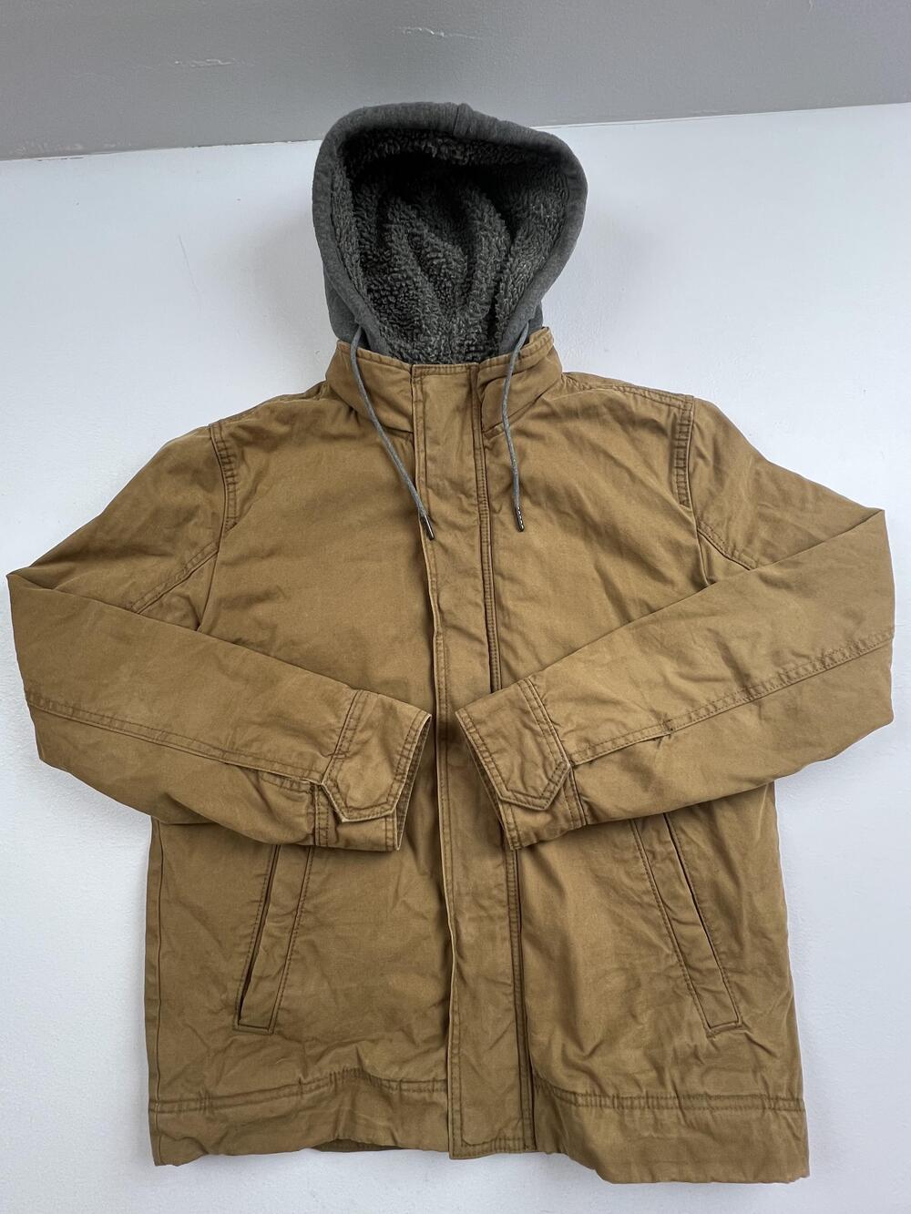 American Eagle Jacket Mens Small Brown Canvas Hooded Sherpa Lined Full Zip Parka